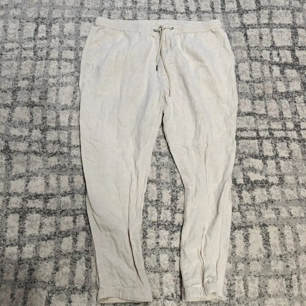 Cubavera Mens 100% Linen Drawstring Pants Large Beige Natural Off White L Beach